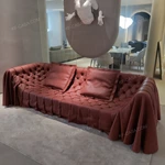 Artistic Sculptural Drapery Design Sofa with Handcrafted Diamond Tufting & Premium Top-Grain Leather